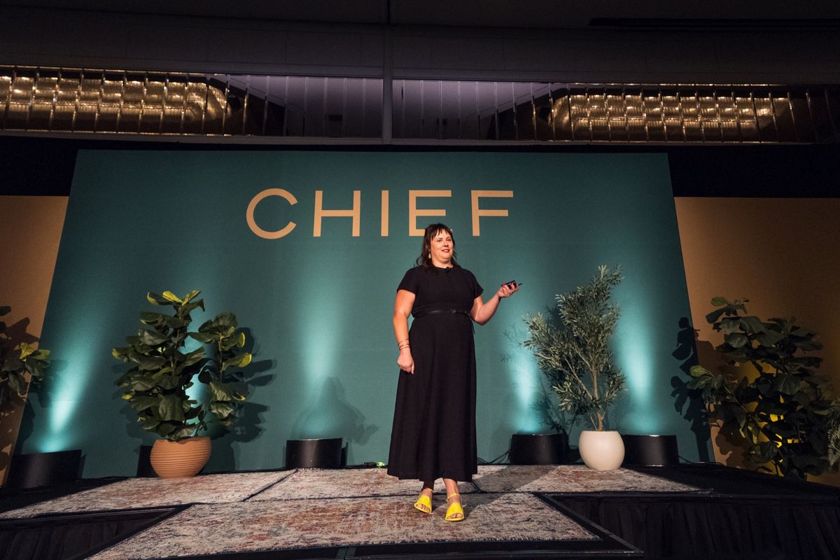 Amanda Worsfold on stage at ChiefX